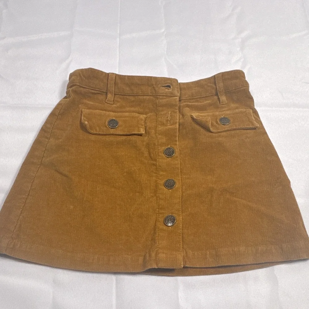 Crewcuts Girls Brown Corduroy A-Line Button Front Skirt Pockets Size 8